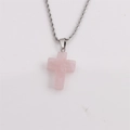 Pink rose quartz crystal cross pendant with a silver twisted chain necklace for women - Rose Quartz