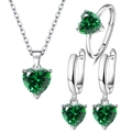 Silver jewelry set with green heart zircon including necklace, ring and earrings - Set / Green Zirconia