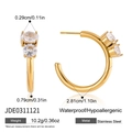 Detailed view of 18K gold plated stainless steel C-shaped hoop earrings with zircons - Gold Style (JDE0311121)