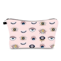 Detailed view of the water-resistant pink makeup bag with evil eye patterns and zipper - Pink Multi-Color Pupil