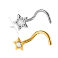 Star nose studs in gold and silver finish with 4mm sparkling crystal inlay - Steel Color Star With Zirconia / 0.8x7mm