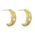 Elegant 18K gold plated crescent moon and star stud earrings with zircon stones - Crescent Moon Star Studs / Gold