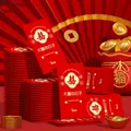 Wedding theme single wet wipe in red festive packaging with golden double joy design - Wedding Day Red Style / Red
