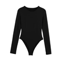Body negro ajustado de manga larga para mujer con cuello redondo y tejido elástico suave - S / Negro