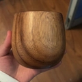 Handheld warm brown carbonized wooden cup with natural grain and smooth round belly - 300ml / Extra Large Charcoal Finish Dark Wood Belly Cup