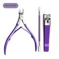 Deep purple 3-piece stainless steel manicure set with cuticle nipper and steel pushers - Purple
