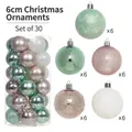 30-piece 6cm Christmas ball set with assorted mint green and pink painted baubles - Green Pink Mix