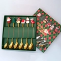 6-piece golden stainless steel spoon set with Christmas character charms in green gift box - Gold - Figure D All Spoons 6pcs Xmas Green Box