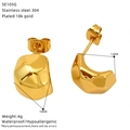 Dettaglio orecchini geometrici in acciaio inossidabile placcati oro 18k con misure - Stile Sfaccettato Geometrico Irregolare (SE105G)