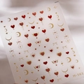 Cute red and gold nail stickers with hearts and moon patterns, model M-561 - Red Gold Heart Scepter Style (M-561)