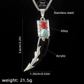 Men's acrylic wolf tooth pendant necklace in black with stainless steel chain - Wolf Tooth No.38 + 70cm Steel Chain