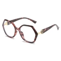 Polygonal TR90 glasses frame in tortoiseshell finish with gold metal temple accents - Pink Leopard Frame