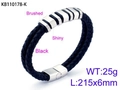 Bracciale da uomo a doppio strato in pelle intrecciata nera con chiusura in acciaio - Pelle Nera Acciaio KB110178-K