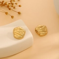 Artistic golden irregular ripple earrings with molten metal texture in a French luxury style - E6204-23-Irregular Ripple