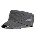 Grey quick-dry mesh flat top military cap with breathable fabric and metal logo - Dark Gray