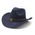 Classic navy blue wool felt western cowboy hat with a star badge and braided leather band - M (56-58cm) / Navy Blue