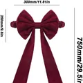 Large burgundy velvet bow decoration with long ribbons for party wall decor - Chair Cover Bow (Wine Red)