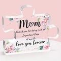 Acrylic puzzle heart plaque for Mom with pink rose floral print for Mother's Day - Mom Heart Style (Q92)