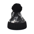 Detailed macro shot of the black and gray tie-dye knit pattern and fuzzy pom-pom top - M(54-58cm) / Black Gray Melange