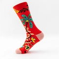 Artistic vibrant red crew socks with floral patterns and pink toe accents for casual wear - One Size (38-43) / Red Floral