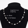 Detail showing pearl necklace dimensions 40+5cm and weight 4g on black model bust - Irregular Pearl Necklace (4mm/6x10mm)