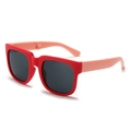 Kids sunglasses featuring a red frame and pink temples with dark grey lenses - Square Collapsible Style / Red Frame Pink Leg Grey Lens