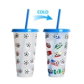 Bicchiere Halloween 710ml con cannuccia blu e motivo calcio che cambia colore al freddo - Bicchiere cambiacolore calcio