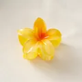 Elegant gradient yellow and orange frangipani flower hair claw clip with glossy finish - Yellow Orange Heart [8cm Large]