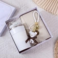 Business gift set with white thermal cup, beige notebook and plush bear in marble box - [Pearl White] Cup + Notebook + Keychain