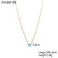 Detail view of sky blue gem necklace with 40+5cm gold chain length and size specs - December-Blue