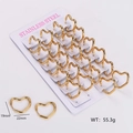 Detail view of 12 pairs gold heart hoop earrings in stainless steel, size 19x22mm - Small Heart / Gold