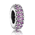 Sparkling pink crystal heart charm in silver finish for beaded bracelets - Purple/Silver