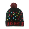 Black knit beanie with LED lights and Lets Get Lit text for Christmas parties - 56-60cm / Style J(ZZM61)