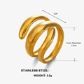Anello a spirale a tre strati in acciaio inossidabile dorato stile minimal - Oro
