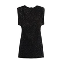Mini-robe chic sans manches noire avec paillettes scintillantes et taille nouée - XS / Noir