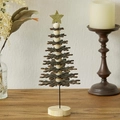 Mini-Weihnachtsbaum aus braunen Holzschneeflocken mit goldenem Stern für den Tisch - Stil B - Schwarz