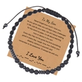 Détail du bracelet code Morse I Love You avec pierre volcanique sur carte cadeau - À mon fils