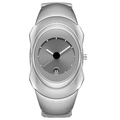 Y2K millennium style irregular silver quartz watch with minimalist dial and date display - Silver Case Grey Dial (Matte)