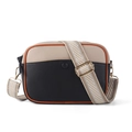 Sac bandoulière beige et noir avec liseré orange et sangle à motif chevron - Abricot/Noir