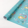 Mermaid theme gift wrapping paper in cyan blue with Princess of the Sea illustrations - Lake Blue Sea Princess Wrapping Paper / 50x70cm