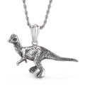 Collana con ciondolo a forma di dinosauro vintage argento con catena a corda per uomo - Stile Parasaurolophus (KP55866-BD)