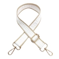 Detail of adjustable maze pattern bag strap with gold lobster clasps and jacquard texture - White Khaki