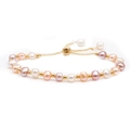 Minimalist freshwater pearl bracelet with multi-color beads and adjustable gold slider - Multi-Color Pearl Adjustable Chain Style (ZZ-006)