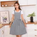 Princess style gray pure cotton apron with large front pockets and back tie design - Gray (Solid Cotton)