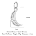 Silberner Mondsichel-Anhänger aus Kupfer mit Zirkonia für DIY-Schmuck, Größe 14x7 mm - Mond-Stil (VB717-1) / Silber