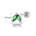 Silver leaf stud earring with green marquise stones and dimensions 0.51cm by 0.55cm - Silver Green