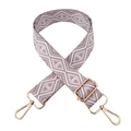 Detail of wide adjustable shoulder strap with purple and beige geometric diamond pattern - Beige Purple Triangle