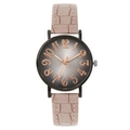 Fashionable women's quartz watch with pink crocodile pattern leather strap and black dial - Khaki
