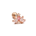 Rose gold flower crown labret stud featuring a pink pear-shaped center zirconia stone - Rose Gold Crown