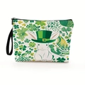 Canvas St. Patrick's Day makeup bag featuring a festive rabbit and green clovers - Bunny With Green Top Hat And Combined Shamrocks (Style 3)